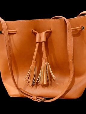 J. Crew Orange Leather Tassel Drawstring Shoulder Bag